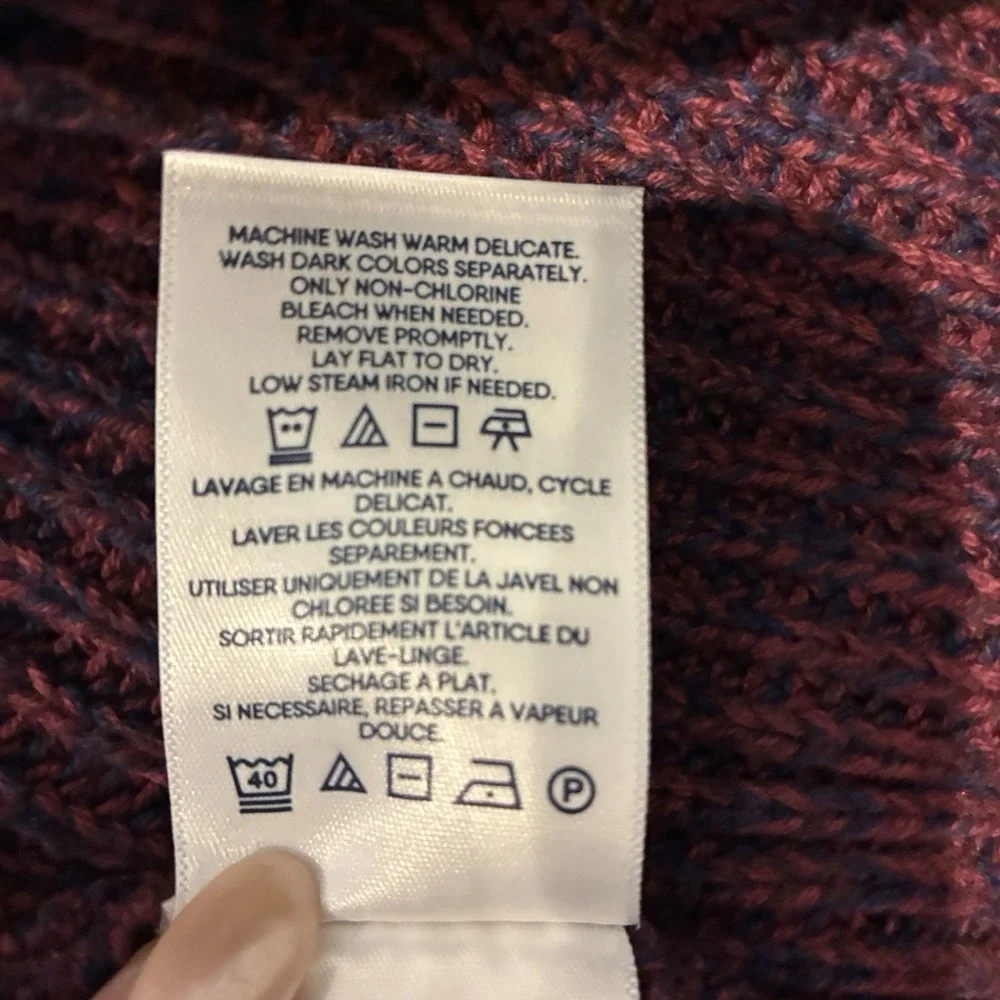 Lands End Drifter Burgundy Blue Marled Ribbed Knit Sweater Mens‎ XL Y2K Heritage